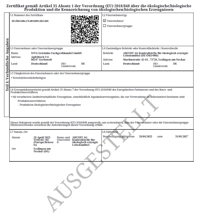 abcert Zertifikat WVG 2026